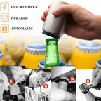 3 Pieces Automatic Magnetic Beer Bottle Opener(Stainless Steel), Portable Pop the Top Wine Bottle Cap Catcher, Quick Open, No Damage Push Down Bartender Tools for Bar, Home, Kitchen, Party, Restaurant