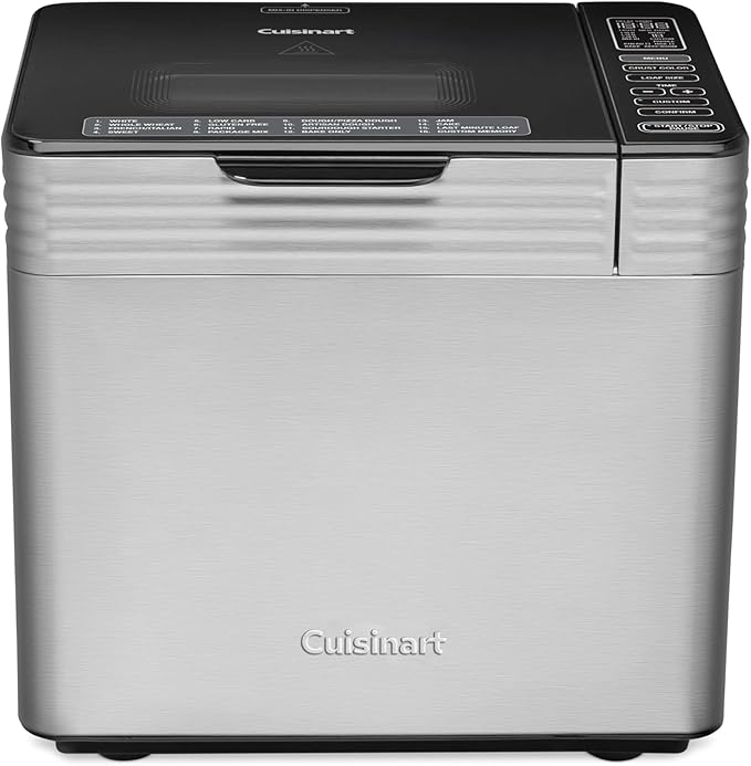 Cuisinart Bread Maker Machine, Stainless Steel Convection Bread Machine with 16 Menu Options, 3 Loaf Sizes Up to 2 Lb., 3 Crust Colors, Includes Measuring Cup, Spoon & Kneading Hook, CBK-210
