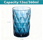 Bandesun Drinking Glass set of 6 Modern Glassware Diamond Pattern Tumbler Cup（12 OZ），for Water，Cocktail，Milk，Juice and Beverage