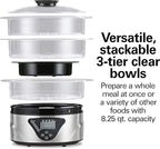 Hamilton Beach Digital Electric Food Steamer & Rice Cooker for Quick, Healthy Cooking with Stackable Three-Tier Bowls for Vegetables and Seafood, 8.25 Quart, Black & Stainless Steel