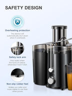 Juicer Machine, 800W Centrifugal Juicer Extractor with Wide Mouth 3” Feed Chute for Fruit Vegetable, Easy to Clean, Stainless Steel, BPA-free (Metallic Black)