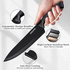Knife Set, 14-Piece Kitchen Knives Set with Block, Built-in Sharpener, German High Carbon Stainless Steel, Ergonomic Non-Slip Handles, Black