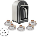 KARACA Hatır Turkish Coffee Maker, 5 Cups Electric Turkish Coffee Machine with Ember Mode, Automatic Temperature Control, Overflow Protection, Audible & Visual Alerts, Cream