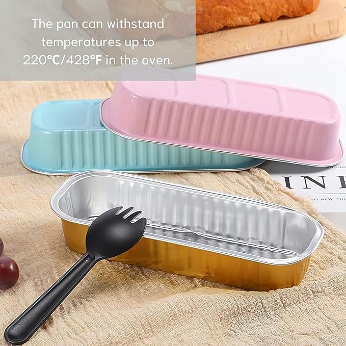 Findful Mini Loaf Baking Pans with Lids And Spoons (100 Pack, 6.8oz) Rectangle Aluminum Foil Baking Pans Tins Containers - Cupcake Containers Wrappers Cheesecake Creme Brulee Ramekins