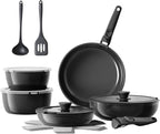 Redchef 16pcs Ceramic Pots and Pans Set Non Stick, Nonstick Kitchen Cookware Set with Detachable Handle, Non Toxic, PFAS PFOA & PTFE Free, RV Cookware Set for Camping, Dishwasher/Oven Safe (Black)