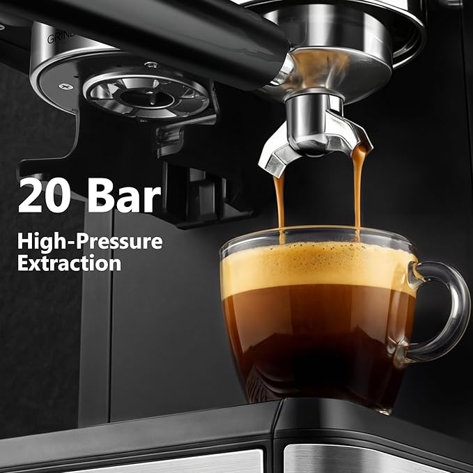 Espresso Machine with Grinder, 20 Bar Professional Expresso Coffee Machines with Milk Frother Steam Wand, Espresso Maker with 60oz Removable Water Tank, Cappuccino & Latte Machine for Home (Black)