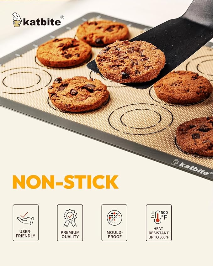 Silicone Baking Mat Set of 5, Katbite Food Grade Non-stick Reusable Cookie Sheet Bakeware Mats for Making Macaron, Cookie, Pizza, Pastry