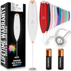 Zulay Kitchen Milk Frother Handheld Electric Whisk with AA Duracell Batteries – Durable Drink Mixer for Coffee, Lattes, Cappuccinos & More - White Rose Gold