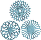 Set of 3 Silicone Trivet Mat - Non-Slip & Heat Resistant Modern Kitchen Hot Pads for Table & Countertop - Trivet for Hot Dishes, Turquoise