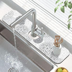Findosom 2PCS 12" x 20" Dish Drying Mat & 24" x 5.5" Sink Splash Guard, Super Absorbent & Cuttable Dish Mat Drying Kitchen Mat with Gray Floral, Hide Stain Drying Mat for Kitchen Counter