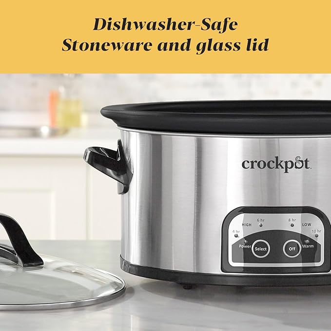 Crock-Pot 6 Quart Programmable Slow Cooker with Timer and Auto Food Warmer Setting, Stainless Steel