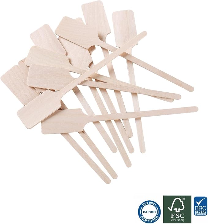 Gmark Green Product 6.25 Inch Wood Kayak Paddle Shape Sticks, Wood Stirrer for Honey, 100/Bag GM1035