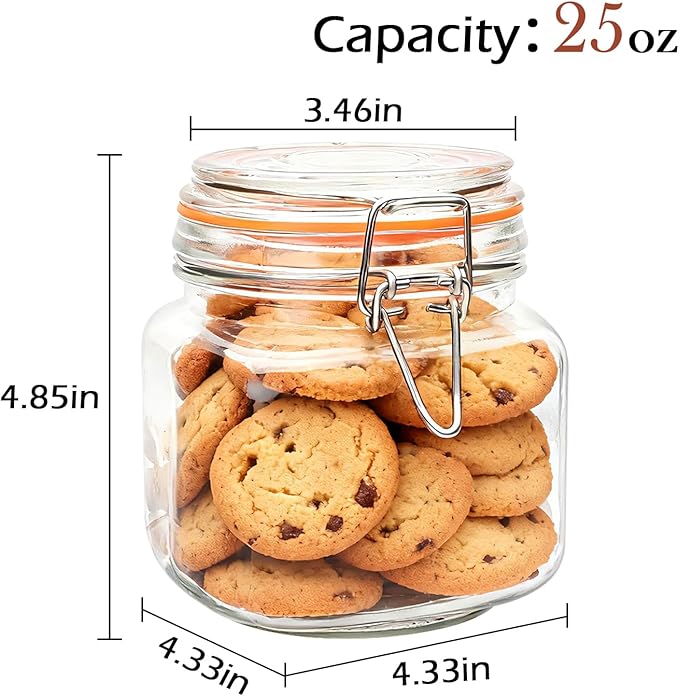 Encheng 25 oz Glass Jars With Airtight Lids And Leak Proof Rubber Gasket,Wide Mouth Mason Jars With Hinged Lids For Kitchen Canisters 750ml, Glass Storage Containers 6 Pack