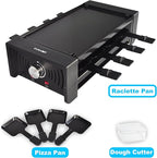 TAMARIT Raclette Party Grill Portable Indoor Electric Korean BBQ Grill 2 in 1 Raclette Table Griddle with Nonstick Coating Plate 4 Pizza Pans 8 Cheese Trays Upper and Lower Heater, PFAS-No