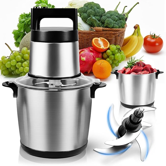Electric Large Food Processor,6L Meat Grinder Stainless Steel for Home, Heavy-Duty Meat Blender Mincer with 2 Speed& 6 Blades,1200W Electric Food Grinder Chopper for Meat,Game,Hunt & Meal Prep