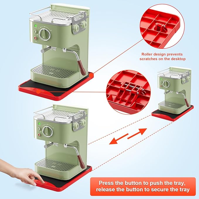 ARGOMAX Appliance Rolling Tray, Coffee Maker Slider, coffee pull out tray, sliding coffee maker tray, Suitable for coffee machines, air fryers and other appliances (Red-Plastic)