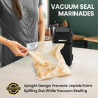 InstaSeal Vacuum Sealer for Food with 12 Bags, Preserves Foods 5x Longer, Space Saving Compact Upright Design Allows Machine to Heat Seal Marinades, Soups, Meats for Sous Vide Cooking