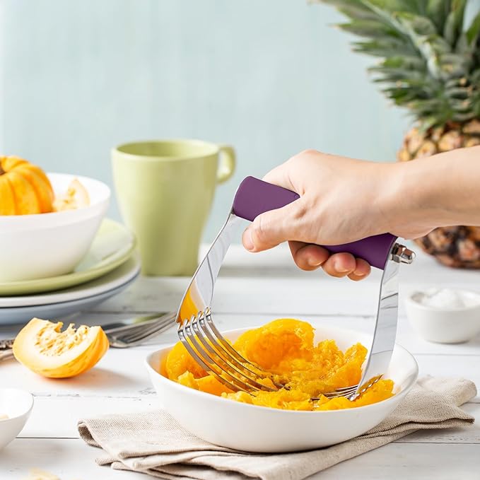 Spring Chef Large Purple Dough Blender For Baking, Heavy Duty Dough Cutter Tool, Stainless Steel Puff Pastry Cutter Tool with Sharp Blades, Dishwasher Safe Pastry Blender for Easy Mixing