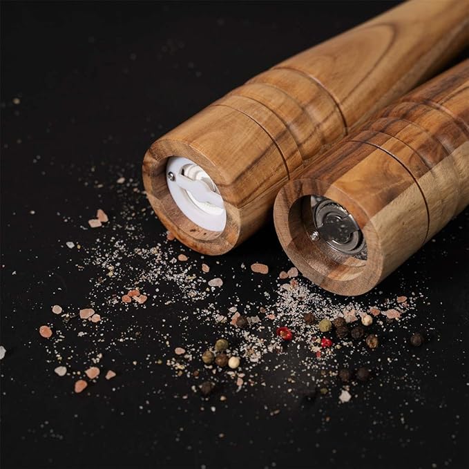 Salt and Pepper Mill Set, Pepper Grinder with Adjustable Stainless Steel Grinder, Salt Grinder with Ceramic Grinder, Acacia Wood, Height 30 cm / 12 inch