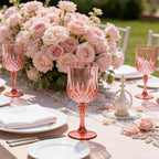 Plastic Wine Glasses, Plastic Goblets Vintage Style Cordial Unbreakable Drinking Glasses, Reusable Drinkware for Wedding Reception, Grand Event Party Supplies (24, Rose Gold)