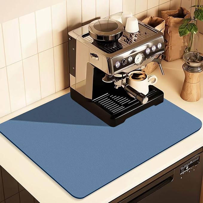 Coffee Mat for Countertops ,Coffee Bar Accessories Fit Under Coffee Maker Espresso Machine, Absorbent Hide Stain Rubber Mat for Countertop ,Dish Drying Mat for Kitchen Counter (Blue, 12"x19")