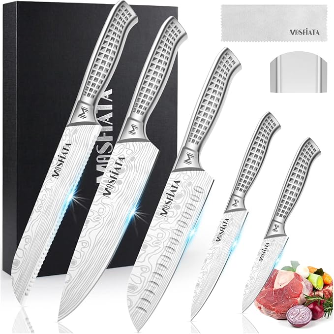 MOSFiATA 7 Piece Kitchen Knife Set, Ultra Sharp Knife Set with High Carbon Stainless Steel Handle, Knives Set for Kitchen, Chef Knife Set Come with Gift Box