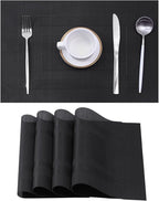 Leetaltree Black Frame Placemats Set of 4 - Heat Resistant Non-Slip Place mats for Dining Table, Washable Durable PVC Vinyl Woven Table Mats（Black Frame, 4）