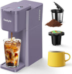 Tastyle Mini Hot and Iced Coffee Maker Single Serve, for K Cup and Ground, 6 to 14 Oz Brew Sizes, with Recipe Book, for Home, Travel, RV, Office and Dorm, Violet