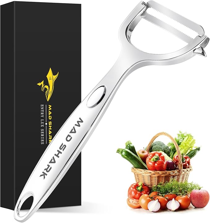 MAD SHARK Ultra Sharp Vegetable Peelers for Kitchen 10 Years No Rust Stainless Steel Serrated Potato Peeler Easy to Use Y Peeler with Durable Non-Slip Ergonomic Grips for Carrots, Fruits, Veggie