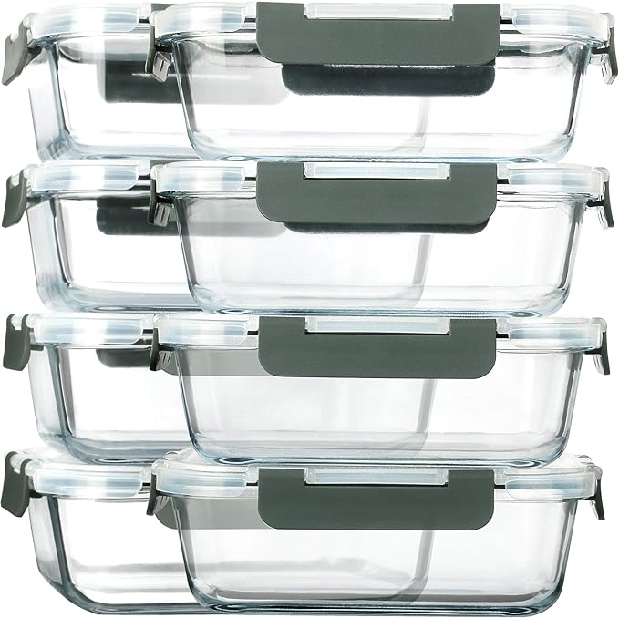 [8-Pack,30 oz]Glass Meal Prep Containers,Glass Food Storage Containers,Airtight lunch Containers with Lids, Microwave, Oven, Freezer and Dishwasher
