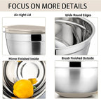 P&P CHEF Mixing Bowls With Lids, Set of 6, Stainless Steel Nesting Mixing Bowls & Fitting Lids & Non-Slip Silicone Bottom, Ideal for Mixing, Storing, Size 0.7/1/1.5/2.5/3/4.6 Qt, Khaki