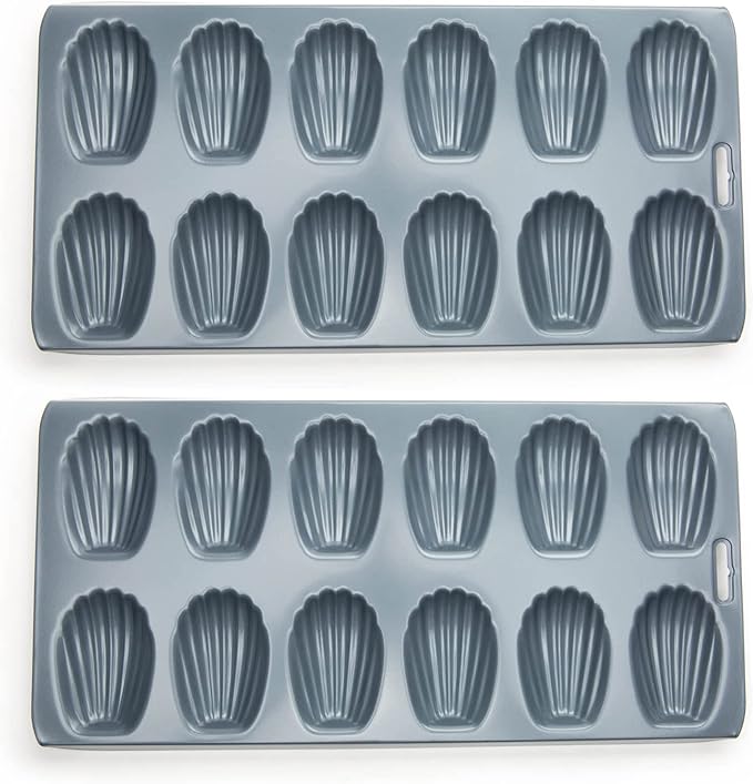Fox Run Premium Non-Stick Madeleine Pan, Set of 2, Grey Carbon Steel, 12-Cup