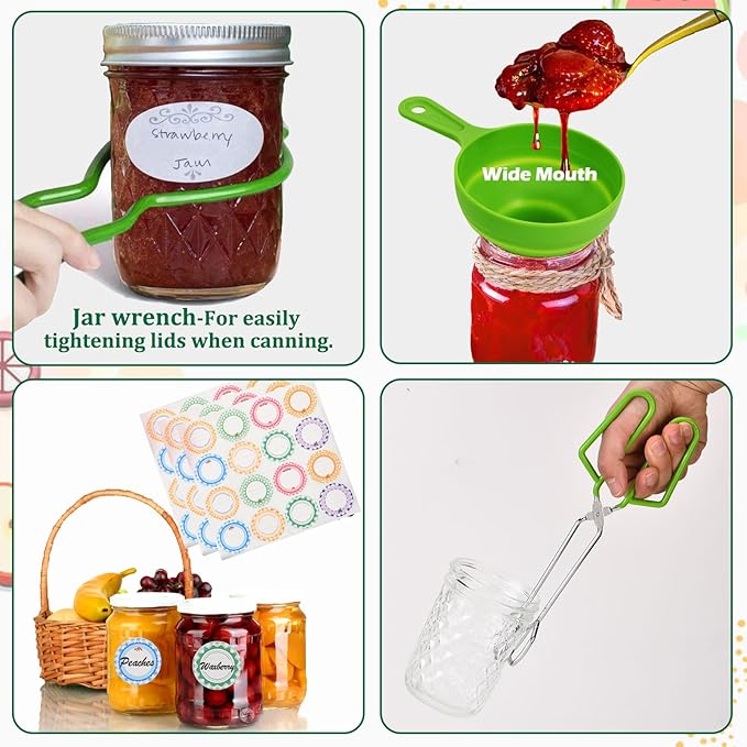 Cooking Utensils Canning Supplies Starter Kit - Beginner's Set with Canning Tools, Tongs, Jar Lifter, Funnel, Labels, Stainless Steel Water Bath Canning Pot Accessories, Pressure Canning Essentials
