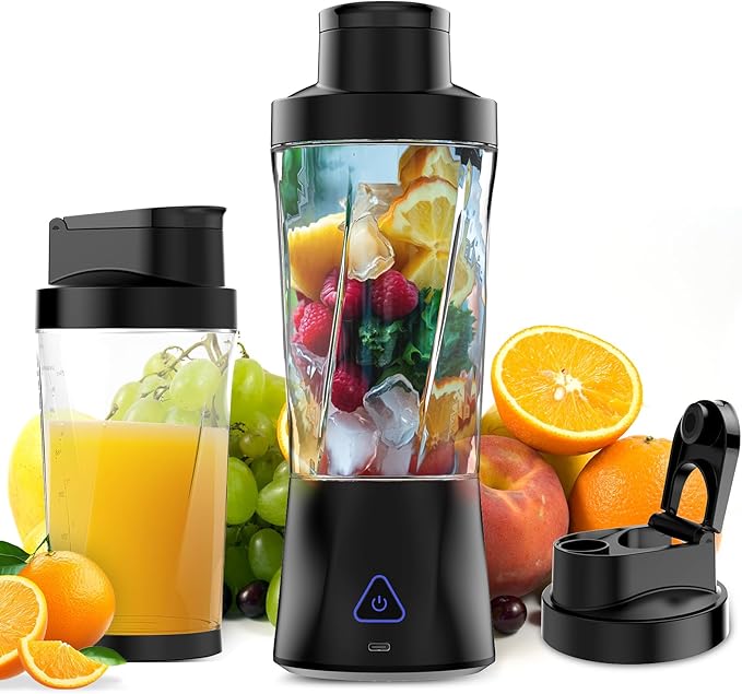 Portable Blender, 360W Personal Blender for Shakes and Smoothies for Kitchen, 24 Oz BPA Free Traveling Juicer Cup and Lid with 6 Blades, Self Cleaning Portable Juicer for Kitchen/Travel/Gym, Black