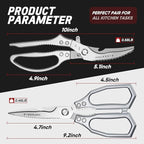 TIVOLI Kitchen Scissors Set Silver,Japanese Stainless Steel Kitchen Shears for Food, Heavy Duty Poultry Shears, Food Scissors for Meat,Chicken Bones and Turkey,Ideal Gift