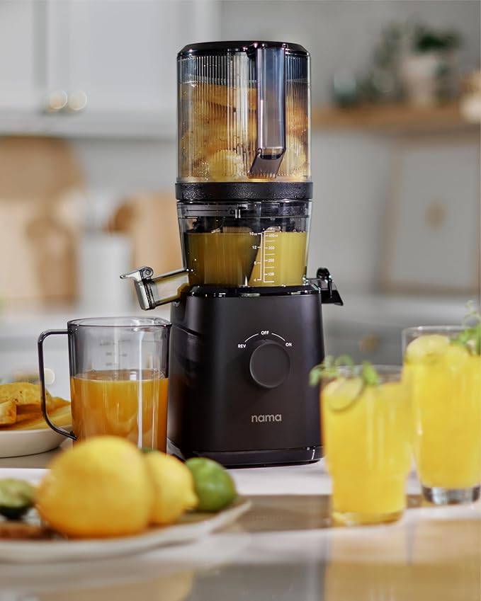 Nama J2 Cold Press Juicer – Self Feeding for Hands-Free Operation with Wide Mouth Hopper for Whole Recipe Loading, Zero Waste Masticating Juicer For More Juice, Less Pulp – Easy Cleanup & Assembly