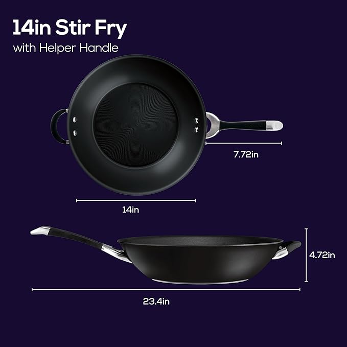 Circulon Symmetry Hard Anodized Nonstick Stir Fry / Wok Pan with Helper Handle - 14 Inch, Black
