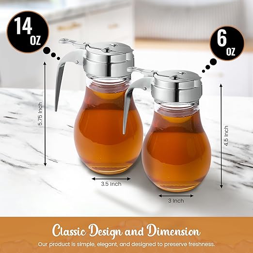 OCS Parts Syrup Dispenser with Lid and Dispensing Thumb Lever | Commercial Grade Liquid Dispensers for Home and Commercial Kitchens (1, 14 OZ)
