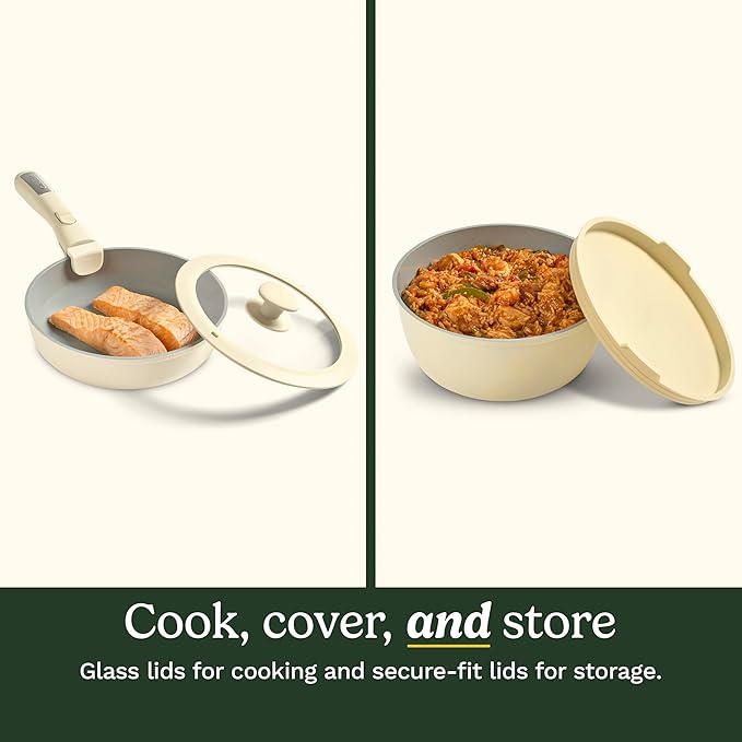 Cuisinart 13-Pc ClickSmart Nonstick Detachable Handle Ceramic Cookware, Pots and Pans Set, Stackable Space-Saving Design, Compatible with All Stovetops, Induction & Oven Safe, PURELYCERAMIC