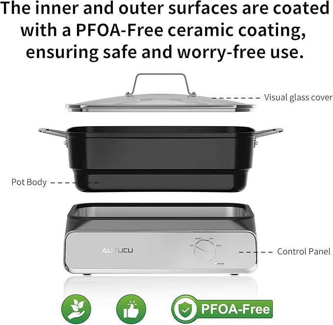 Slow Cooker 10-Quart - PFOA-Free Ceramic Coating, Oven Safe to 450°F | Keep Warm Function for Large Family Gatherings (Includes Silicone Spoon)