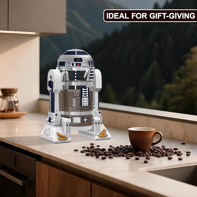 TEENKON French Press Insulated 304 Stainless Steel Coffee Maker, 32 Oz Robot R2D2 Hand Home Coffee Presser, with Filter Screen for Brew Coffee and Tea (White)