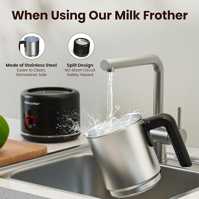 Large Electric Milk Frother and Steamer, 16.9oz/500ml Milk Steamer and Frother for Latte or Hot Chocolate, Dishwasher Safe, 6 Functions, Enjoy Perfect Milk Froth in 2 Min (Black-Stainless Steel)