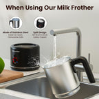 Large Electric Milk Frother and Steamer, 16.9oz/500ml Milk Steamer and Frother for Latte or Hot Chocolate, Dishwasher Safe, 6 Functions, Enjoy Perfect Milk Froth in 2 Min (Black-Stainless Steel)