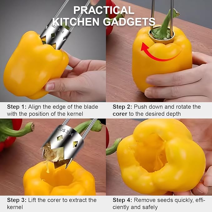Red Bell Pepper Seed Corer,Multifunction Stainless Steel Pepper Corer Seed Remover Tool, Kitchen Utility Gadgets for Cored Bell Peppers, Apples, Pears