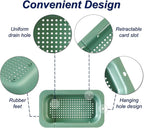 Extendable Sink Colander Strainer Basket - Wash Vegetables and Fruits, Drain Cooked Pasta and Dry Dishes - Adjustable Over the Sink Colander Collapsible Drainer Basket - Green