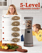 Electric Salt and Pepper Grinder Set with Storage Base, Stainless Steel Rechargeable Salt and Pepper Grinder Set with 4.5 oz Large Capacity, 1.8" Wide Mouth, Adjustable Coarseness, Ideal for Kitchen