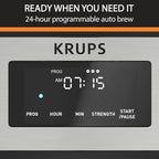 Krups Simply Brew Stainless Steel and Thermal Carafe Drip Coffee Maker 12 Cup Programmable, Customizable, Digital Display, Insulated Coffee Filter, Dishwasher Safe, Drip Free Silver and Black