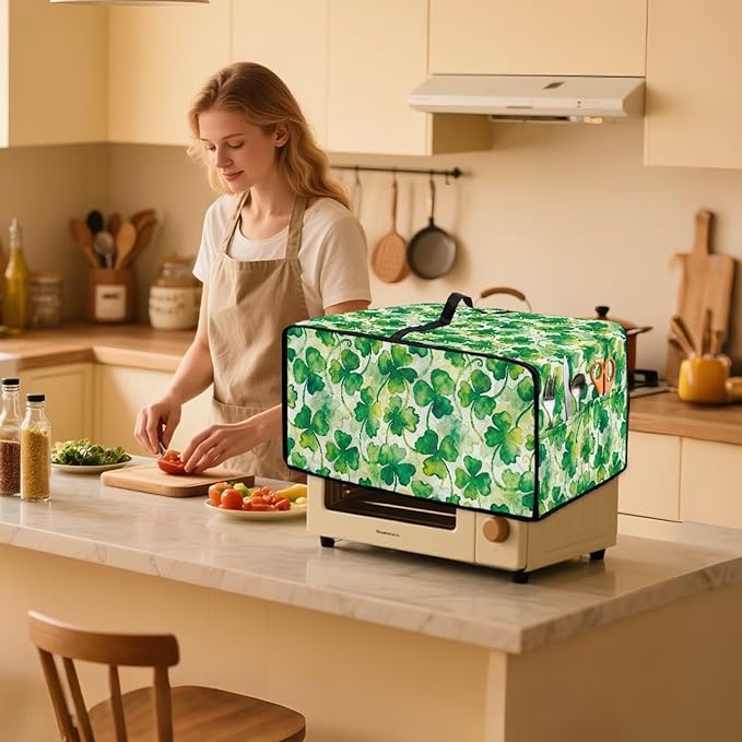 Clover Print Toaster Oven Cover Heavy Duty, Heat Resistant Dust-proof Toaster Cover Kitchen Small Appliance Protective Slipcover Washable Slipcover for Kitchen Counter, Green, S
