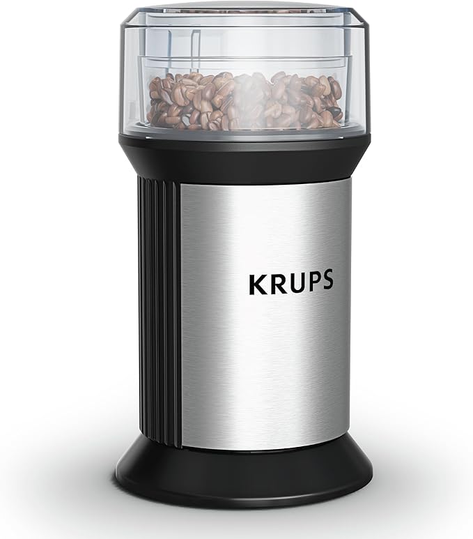 KRUPS Electric Blade Coffee Grinder 1.6 Oz, Adjustable Coarse to Fine for the Perfect Espresso, Grind Coffee Beans, Spices & Herbs, Removable Dishwasher Safe Bowl, Stainless Steel