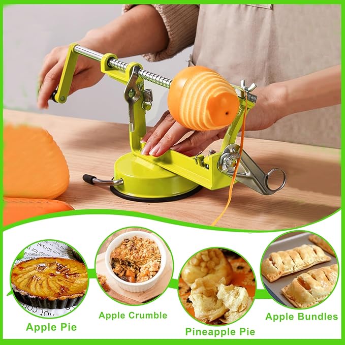 Apple Peeler Corer, Long lasting Chrome Cast Magnesium Alloy Apple Peeler Slicer Corer with Stainless Steel Blades and Powerful Suction Base for Apples and Potato(SpringGreen)